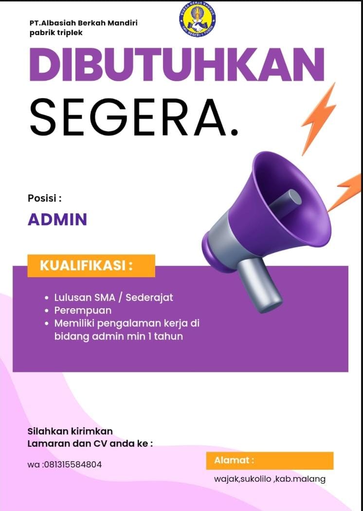 LOWONGAN PEKERJAAN PT. ALBASIAH BERKAH MANDIRI ( PABRIK TRIPLEK)